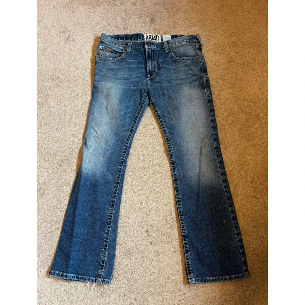 Ariat M7 Rocker Boot Cut Jeans Mens 38x34 Medium Wash Distressed Western Denim